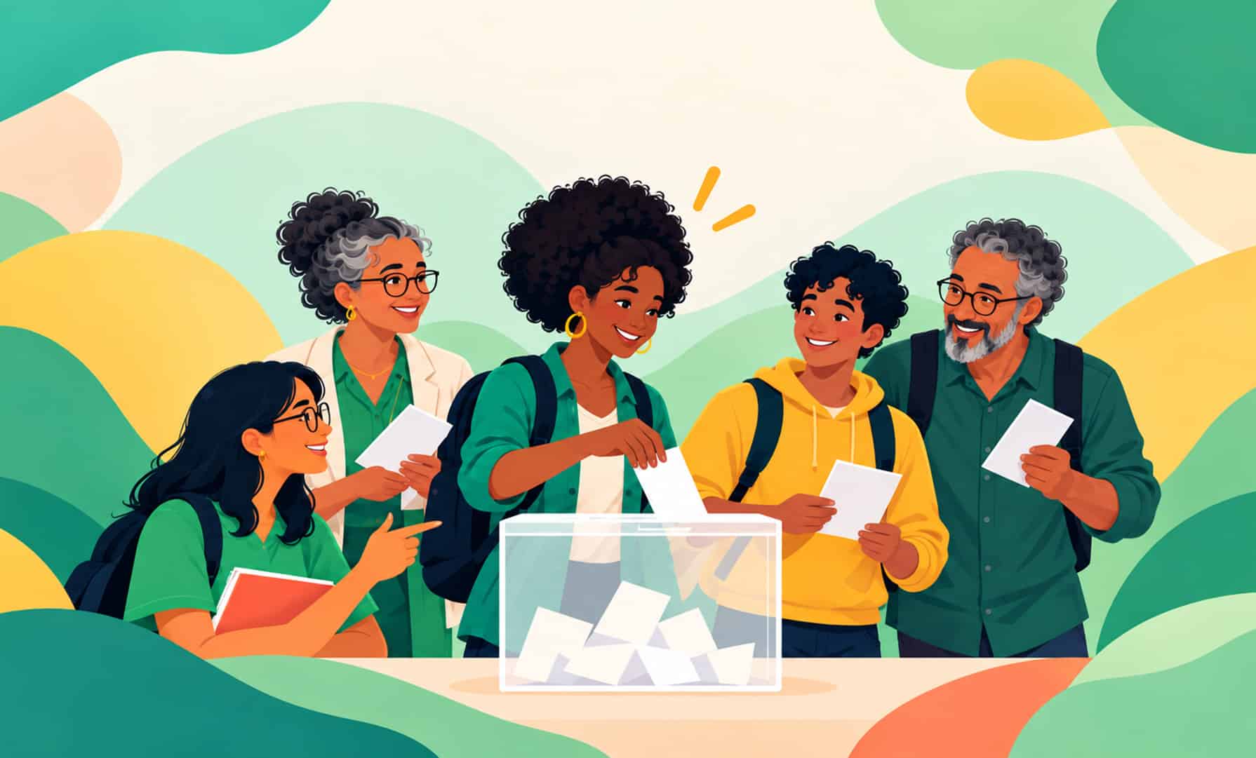 Élections des conseils centraux de l’Université de Guyane : étudiants et personnels votant autour d’une urne.