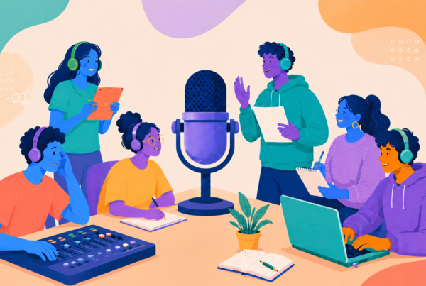 Radio Campus Université de Guyane avec étudiants autour d’un micro