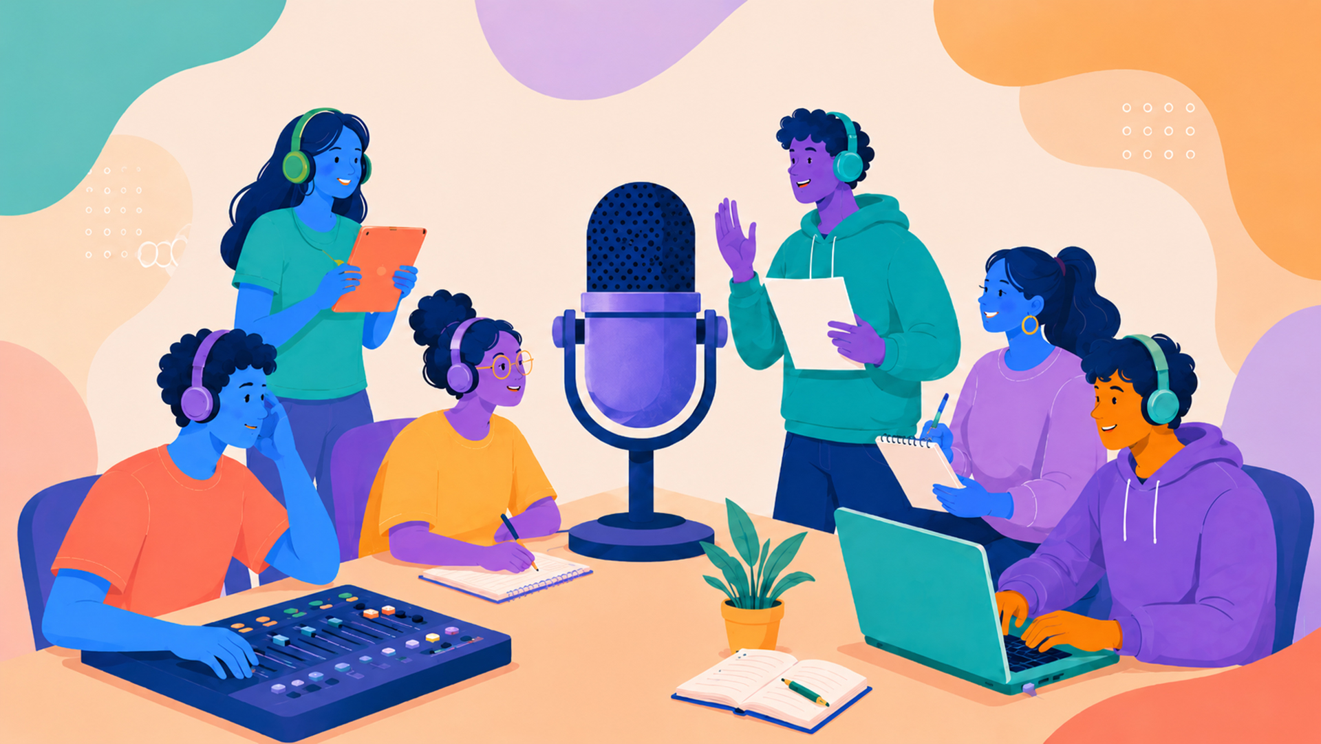Radio Campus Université de Guyane avec étudiants autour d’un micro